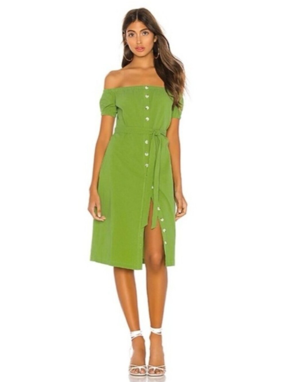 NWOT L'Academie green off shoulder midi dress